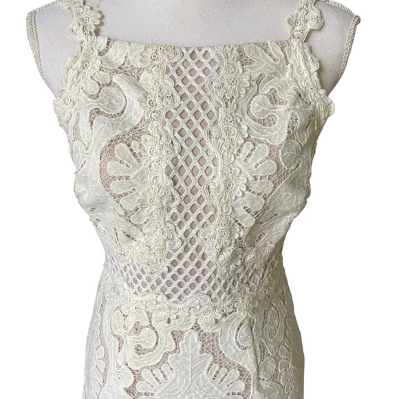 Jax Womens White Lace Overlay Midi Dress Size 4 Nude Shell Sleeveless Bridal - Picture 10 of 16